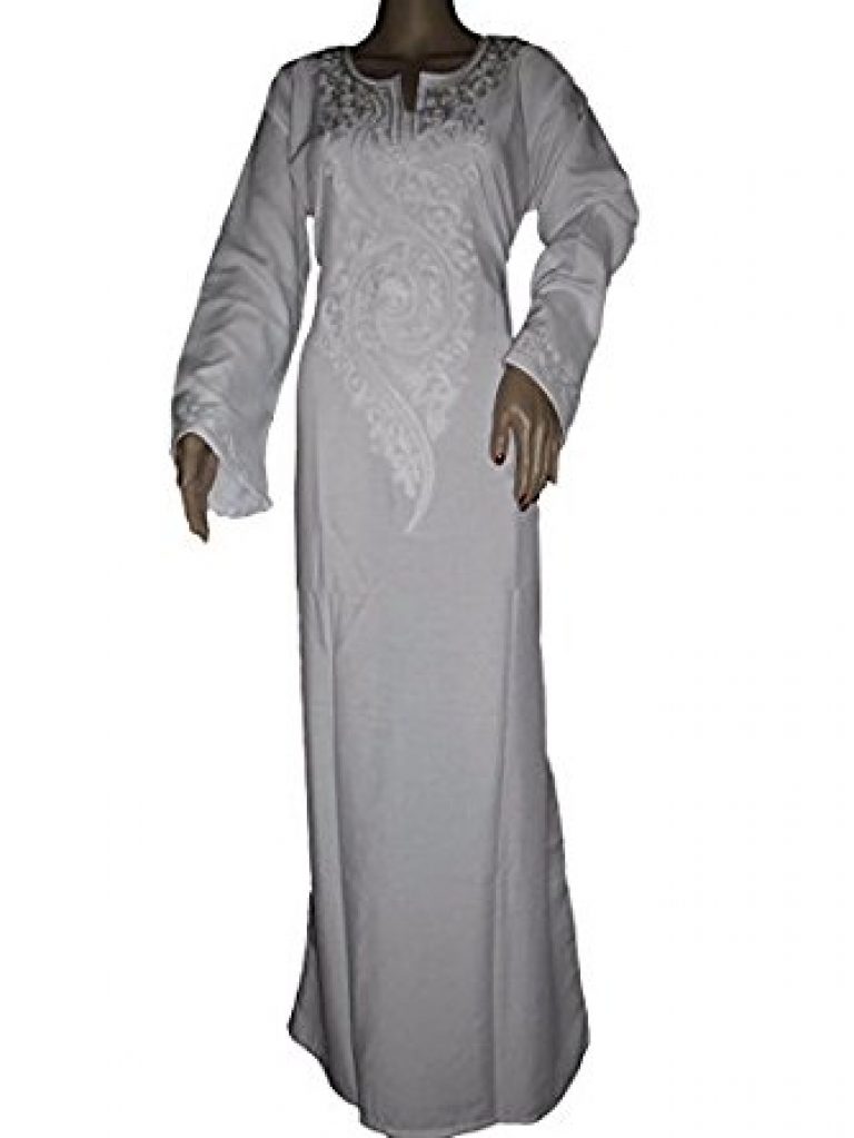 Egypt Islamic White Cotton HajjUmrah Abaya Jilbab Dress Kaftan Hijab