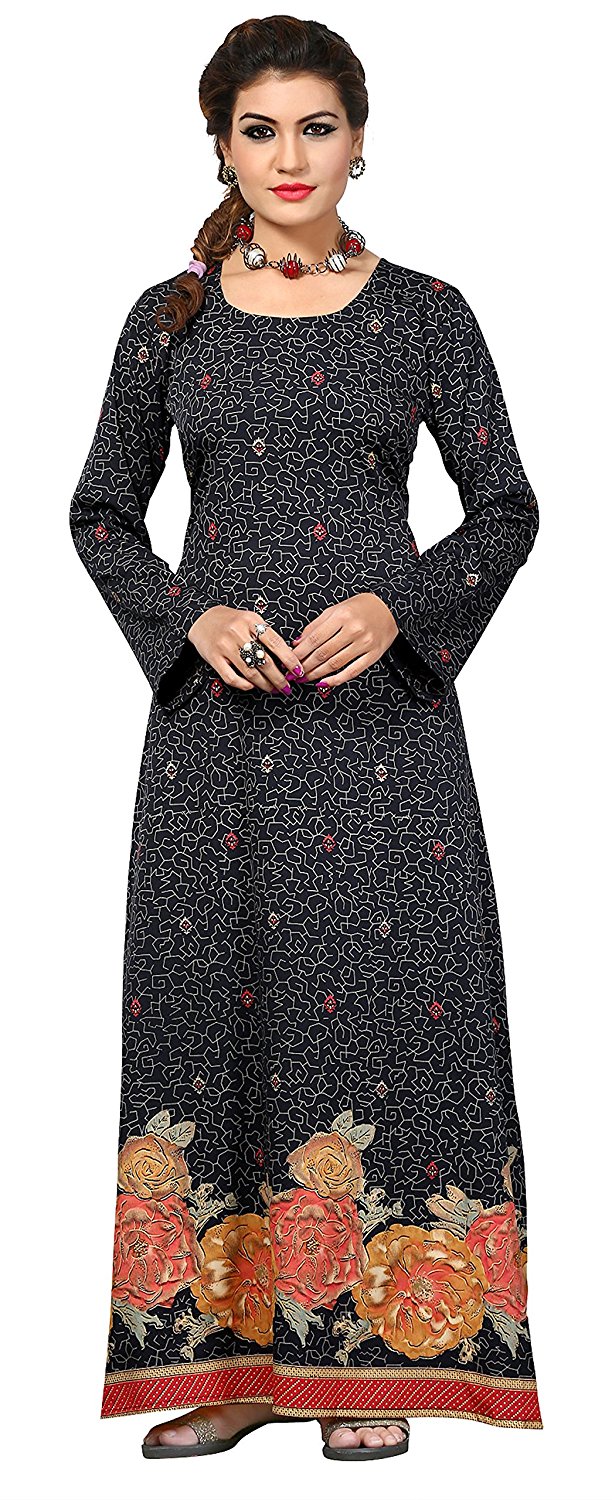 Maple Clothing Women's Long Sleeve Kaftan Dress - Printed Abaya For Ethnic Wear