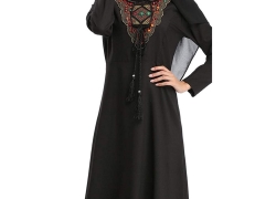 4Clovers Muslim Women Islamic Embroidery Plus Size Pure Color,Prayer Maxi Dress