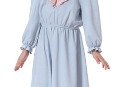 Ababalaya Muslim Islamic Girls Cute Ruffle V-Neck Long Lantern Sleeve Long Maxi Dress