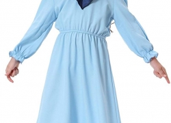Ababalaya Muslim Islamic Girls Cute Ruffle V-Neck Long Lantern Sleeve Long Maxi Dress