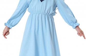 Ababalaya Muslim Islamic Girls Cute Ruffle V-Neck Long Lantern Sleeve Long Maxi Dress