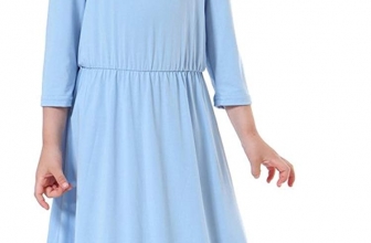 Ababalaya Muslim Islamic Girls Soft Breathable O-Neck 3/4 Sleeve Solid Long Maxi Dress