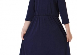 Ababalaya Muslim Islamic Girls Soft Breathable O-Neck 3/4 Sleeve Solid Long Maxi Dress