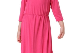 Ababalaya Muslim Islamic Girls Soft Breathable O-Neck 3/4 Sleeve Solid Long Maxi Dress
