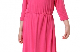 Ababalaya Muslim Islamic Girls Soft Breathable O-Neck 3/4 Sleeve Solid Long Maxi Dress