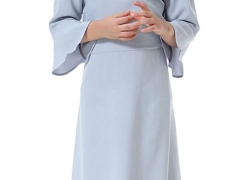 Ababalaya Muslim Islamic Girls Soft O-Neck 3/4 Bell Sleeve Embroidered Long Maxi Dress