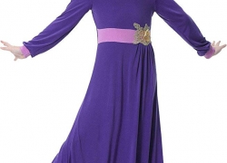 Ababalaya Muslim Islamic Girl’s Soft O-Neck 3D Flower Applique Full Length Abaya Dress