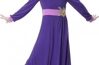 Ababalaya Muslim Islamic Girl’s Soft O-Neck 3D Flower Applique Full Length Abaya Dress