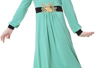 Ababalaya Muslim Islamic Girl’s Soft O-Neck 3D Flower Applique Full Length Abaya Dress