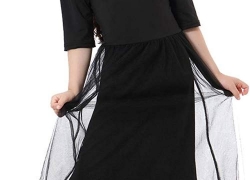 Ababalaya Muslim Islamic Girls Soft O-Neck Half Sleeve Mesh Splicing Long Maxi Dress