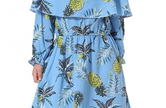 Ababalaya Muslim Islamic Girls Soft O-Neck Long Sleeve Pineapple Ruffle Long Maxi Dress