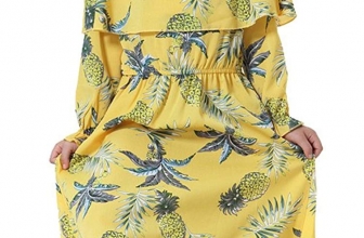 Ababalaya Muslim Islamic Girls Soft O-Neck Long Sleeve Pineapple Ruffle Long Maxi Dress