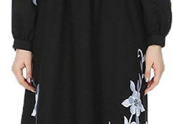 Ababalaya Women’s Modest Muslim Islamic Chiffon Long Sleeve Embroidered Long Abaya Dress