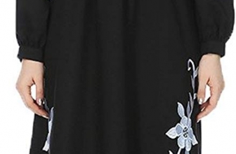 Ababalaya Women’s Modest Muslim Islamic Chiffon Long Sleeve Embroidered Long Abaya Dress