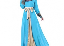 Aivtalk Women Muslim Floral Chiffon Long Sleeves Maxi Abaya Party Dress Aivtalk