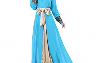 Aivtalk Women Muslim Floral Chiffon Long Sleeves Maxi Abaya Party Dress Aivtalk