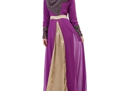 Aivtalk Women Muslim Floral Chiffon Long Sleeves Maxi Abaya Party Dress