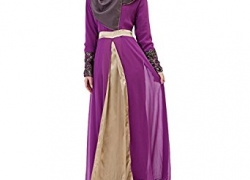 Aivtalk Women Muslim Floral Chiffon Long Sleeves Maxi Abaya Party Dress Aivtalk