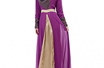 Aivtalk Women Muslim Floral Chiffon Long Sleeves Maxi Abaya Party Dress Aivtalk