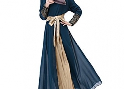 Aivtalk Women Muslim Floral Chiffon Long Sleeves Maxi Abaya Party Dress Aivtalk