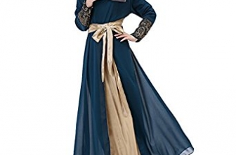 Aivtalk Women Muslim Floral Chiffon Long Sleeves Maxi Abaya Party Dress Aivtalk