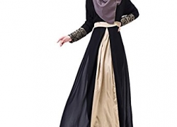 Aivtalk Women Muslim Floral Chiffon Long Sleeves Maxi Abaya Party Dress Aivtalk