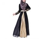 Aivtalk Women Muslim Floral Chiffon Long Sleeves Maxi Abaya Party Dress Aivtalk