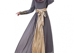 Aivtalk Women Muslim Floral Chiffon Long Sleeves Maxi Abaya Party Dress Aivtalk
