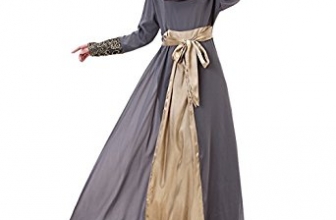 Aivtalk Women Muslim Floral Chiffon Long Sleeves Maxi Abaya Party Dress Aivtalk