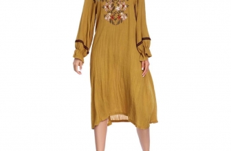 ANBOO Casual Dress, Muslim Women Islamic Pure Color Embroider Plus Size Middle East Long Dress