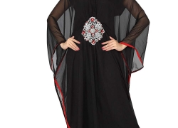 ANIIQ Women Farasha Muslim Islamic Black Georgette Embroidered Embelished Long Kaftan Dress SNM 198