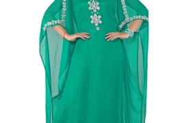 ANIIQ Women Farasha Muslim Islamic Green Georgette Embroidered Embelished Long Kaftan Dress SNM 130