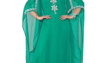 ANIIQ Women Farasha Muslim Islamic Green Georgette Embroidered Embelished Long Kaftan Dress SNM 130
