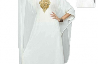 ANIIQ Women Farasha Muslim Islamic Off White Georgette Embroidered Embelished Long Kaftan Dress SNM 654 Free