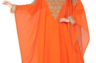 ANIIQ Women Farasha Muslim Islamic Orange Georgette Embroidered Embelished Long Kaftan Dress SNM 134