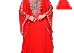 ANIIQ Women Farasha Muslim Islamic Red Georgette Embroidered Embelished Long Kaftan Dress SNM 597 Free