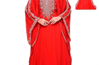ANIIQ Women Farasha Muslim Islamic Red Georgette Embroidered Embelished Long Kaftan Dress SNM 597 Free