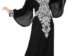 ANIIQ Women Kaftan Muslim Islamic Black Georgette Embroidered Embelished Long Kaftan Dress SNM 146