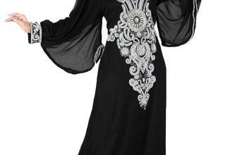ANIIQ Women Kaftan Muslim Islamic Black Georgette Embroidered Embelished Long Kaftan Dress SNM 146