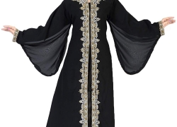ANIIQ Women Kaftan Muslim Islamic Black Georgette Embroidered Embelished Long Kaftan Dress SNM 166