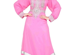 ANIIQ Women Kaftan Muslim Islamic Pink Georgette Embroidered Embelished Long Kaftan Dress SNM 154
