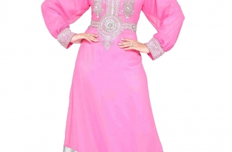 ANIIQ Women Kaftan Muslim Islamic Pink Georgette Embroidered Embelished Long Kaftan Dress SNM 154
