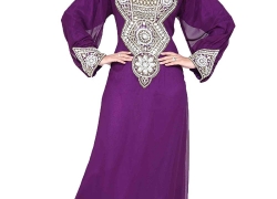 ANIIQ Women Kaftan Muslim Islamic Purple Georgette Embroidered Embelished Long Kaftan Dress SNM 156