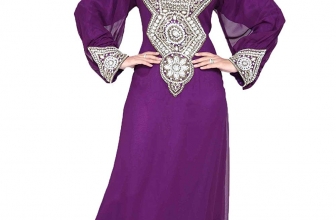 ANIIQ Women Kaftan Muslim Islamic Purple Georgette Embroidered Embelished Long Kaftan Dress SNM 156