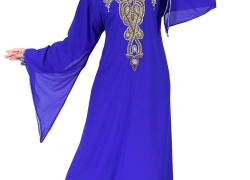 ANIIQ Women Kaftan Muslim Islamic Royal Blue Georgette Embroidered Embelished Long Kaftan Dress SNM 165