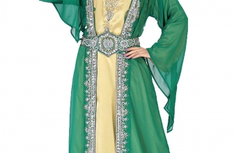 ANIIQ Women Moroccan Kaftan Muslim Islamic Bottle Green & Gold Satin Georgette and Satin Long Kaftan Dress SNM 174