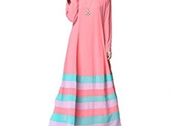 Aro Lora Women’s Vintage Striped Kaftan Abaya Muslim Jilbab Maxi Dress Aro Lora