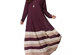 Aro Lora Women’s Vintage Striped Kaftan Abaya Muslim Jilbab Maxi Dress Aro Lora