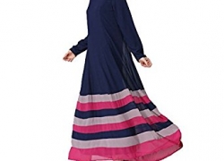 Aro Lora Women’s Vintage Striped Kaftan Abaya Muslim Jilbab Maxi Dress Aro Lora